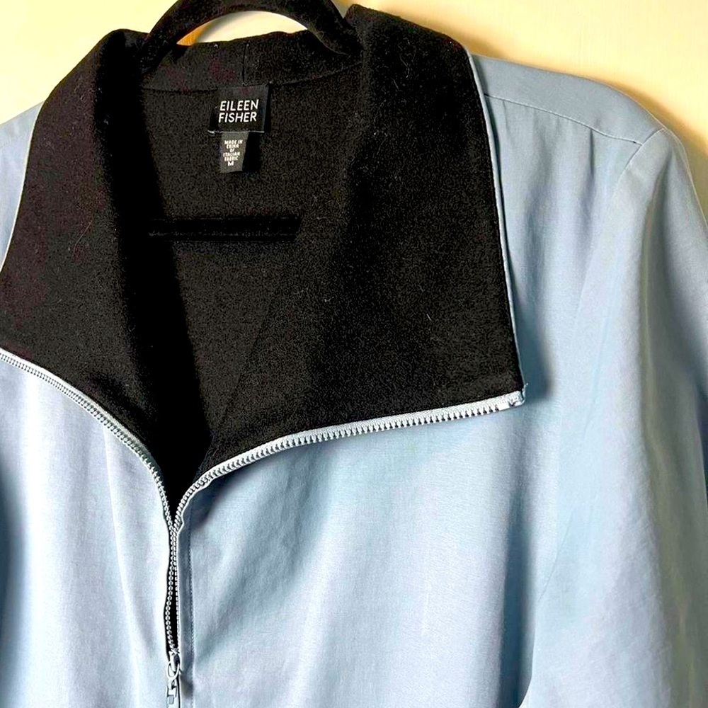 EILEEN FISHER Light Blue Nylon Wool Blend Zip Front Long Sleeve Jacket medium - Picture 6 of 13